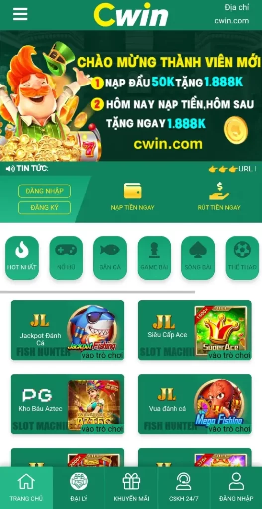 Truy cập link tải app Cwin Android